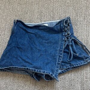 Showpo Blue Lace-Up Jean Skort